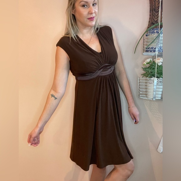 Y2k Brown on Brown Empire Waist Evan Picone Mini Dress Size 6 - Picture 2 of 10